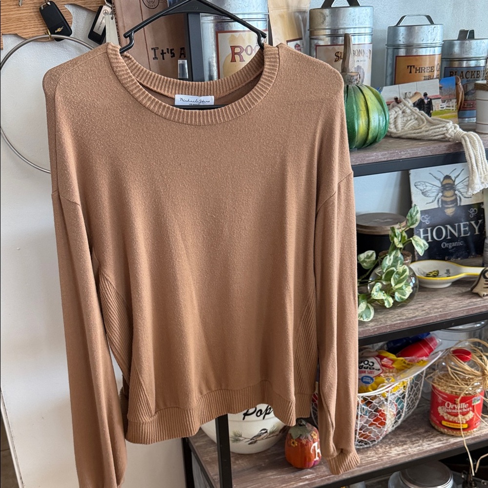 Michael Stars Camel Ribbed Crewneck Sweater